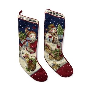 Let it Snow Needlepoint Christmas Stocking Snowman set of 2
21"‎ x 6 1/2" NWT